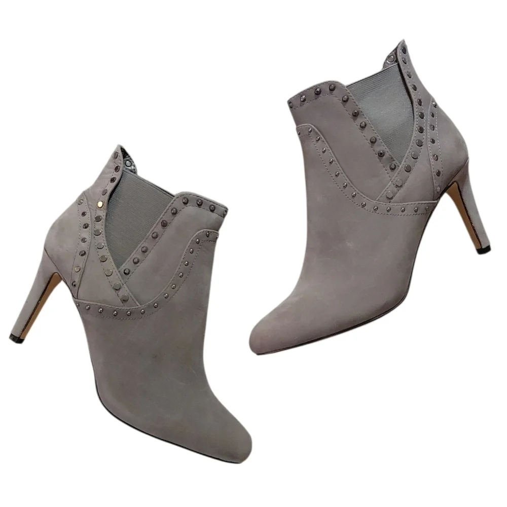 Vince Camuto Vernaya Studded Gray Suede Stiletto Ankle Bootie size 8 M